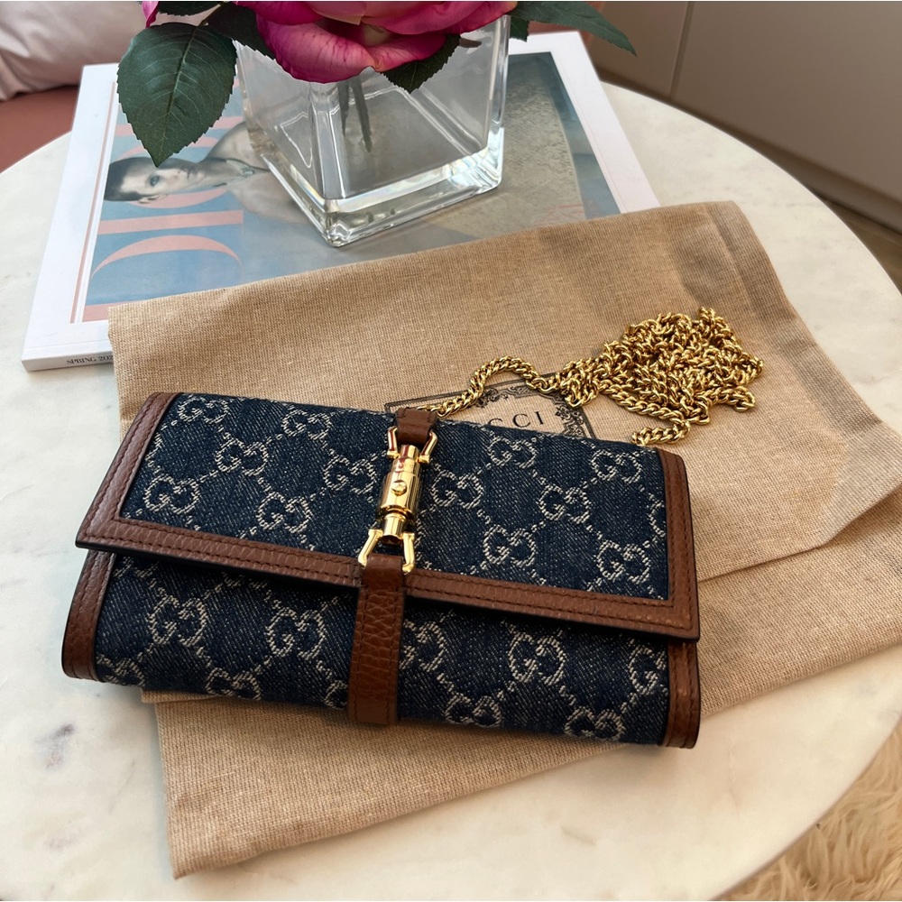 Gucci Jackie GG Monogram Wallet on Chain Blue Tea Cuir - Picture 2 of 6